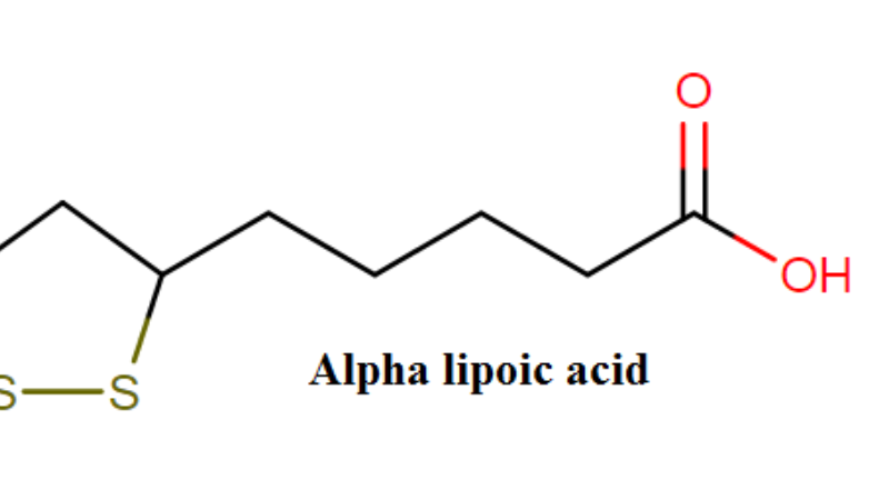 alpha-lipoic acid molecular structure and cellular pathway diagram