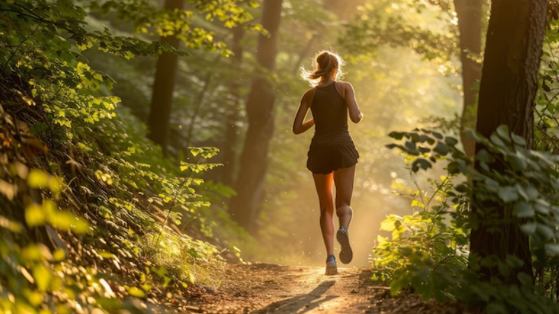 person jogging outdoors in nature