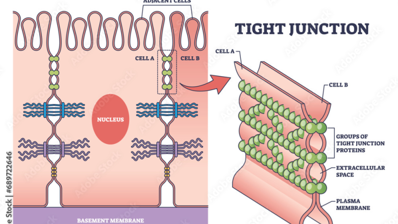 diagram of gut wall with inflammation and tight junction disruption