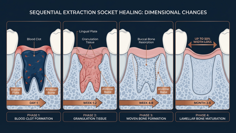 tooth extraction socket healing stages illustration