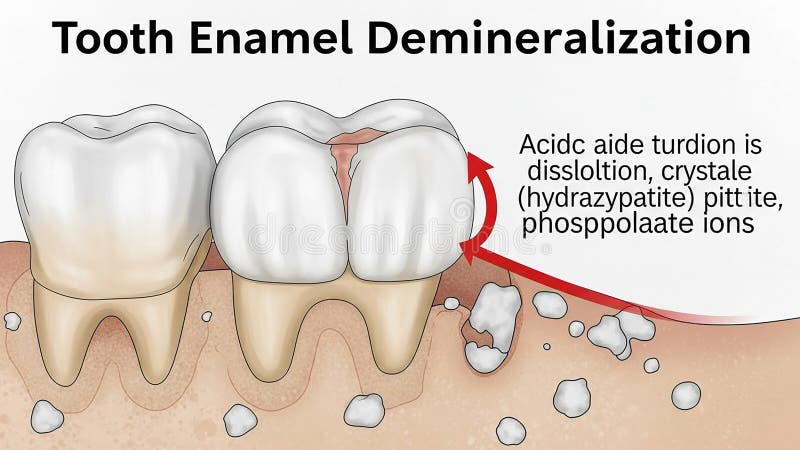 tooth enamel demineralization process illustration