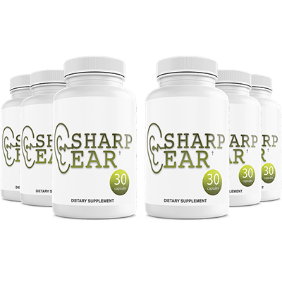 bottle of Sharp Ear supplement with natural ingredients list