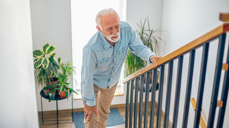 person walking up stairs with ease