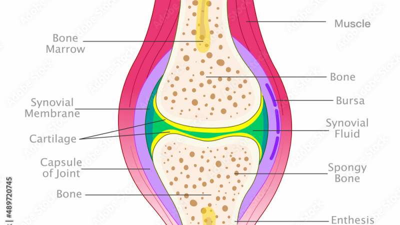knee joint anatomy showing synovial fluid between cartilage surfaces