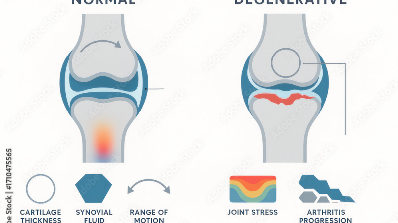 aging knee joint cartilage deterioration illustration