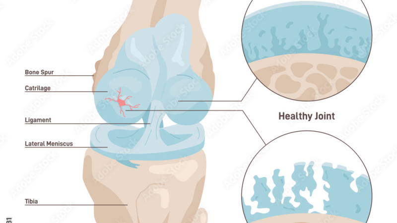 knee joint osteoarthritis cartilage degeneration illustration