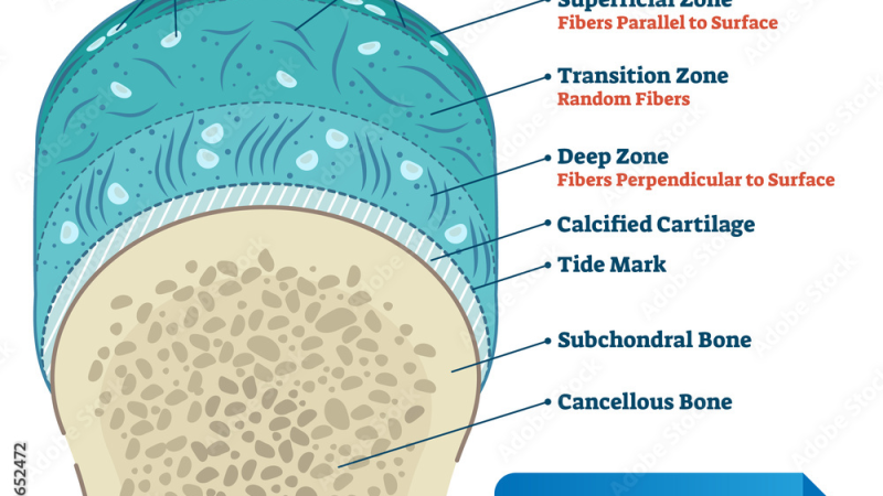 articular cartilage cross section showing collagen network and calcium deposits