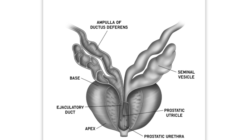 prostate anatomy illustration with labeled zones and urethra