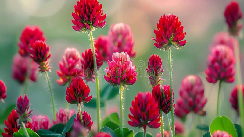 red clover field close-up flowers