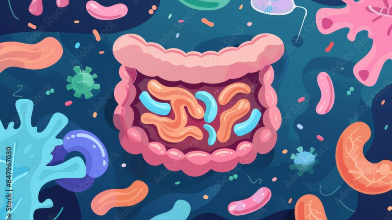 illustration of gut microbiome and hormone metabolism